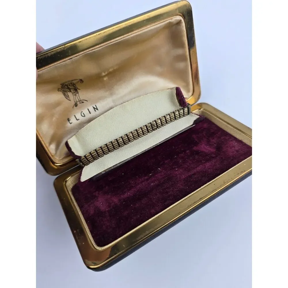 Vintage Elgin women's / ladies empty watch box Velvet liner built-in stand